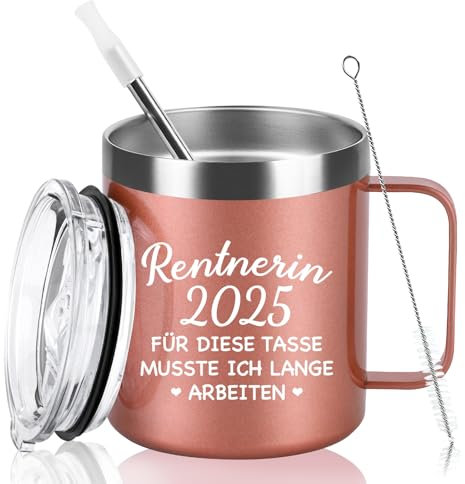 Livole Renteneintritt Geschenk Frau, Rente Tasse, Ruhestand Geschenk für Kollegen, Kollegin, Frauen, Mama, Chefin - Rentnerin 2025 für Diese Tasse Musste Ich Lange Arbeiten - 12OZ 350ml Kaffeetasse
