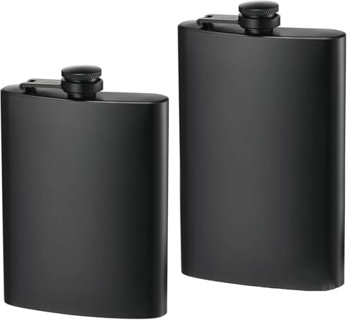2 PCS Hip Flasks for Men, Flask Alcohol 8 oz & 10 oz Matte Black Stainless Steel Leakproof Hip Alcohol, Flagon for Climbing Camping Barbecue Bar Party, Portable Pocket Whiskey Flasks for Men & Women