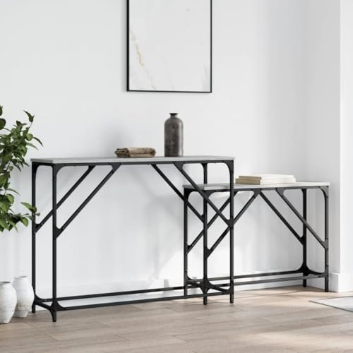 Homgoday Lot de 2 tables consoles gigognes en bois Sonoma gris - Table d'entrée fine pour canapé, salon, chambre à coucher, couloir, entrée, bureau