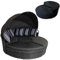 5-teiliges modulares Tagesbett-Set aus Weidengeflecht mit ausziehbarem Baldachin, Outdoor-Rattan-Sofa mit Mittelhocker, weiches Kissen und Bezug, Grau
