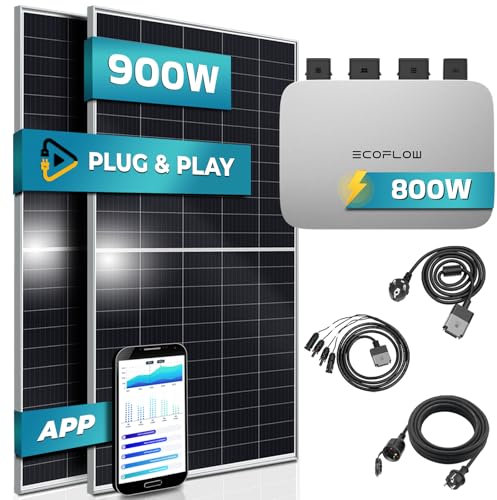 SUNNIVA® 900W Balkonkraftwerk 800W komplett Steckdose - Astro Energy 800W Wechselrichter - PV Solaranlage Komplettset - 2x 450W Solarmodule - inkl. 5m Kabel - Bluetooth WIFI