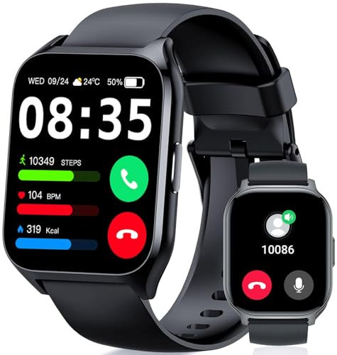 Vtkp Smartwatch Herren Damen, 2,1HD Touchscreen Smart Watch mit Bluetooth Anrufe, 110+Sportmodi Fitnessuhr, Herzfrequenzmonitor Schlafmonitor Schrittzähler, IP68 Wasserdicht für iOS Android,(Schwarz)