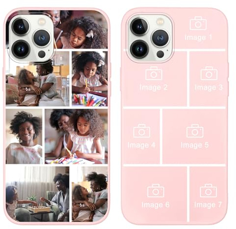 Yoedge Personalised Phone Case for iPhone 16 Plus 6.7 inch, Custom Photo Design Flexible Soft Silicone Customized Rubber Shockproof Cover, Personalize with 7 Image Collage for Girls Women, Pink