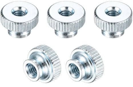 sourcing map Knurled Thumb Nuts, 5Pcs M4 x 12 x 8mm Carbon Steel Knurled Nut, Adjusting Round Knobs Fasteners Nuts for 3D Printer Parts, Blue White