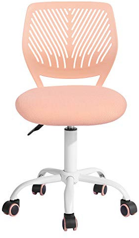 FurnitureR Esszimmer-Drehstühle, 1PC Küchenstuhl, gepolsterter Stuhl, Drehstuhl, bequemer Stuhl mit Rädern, Rückenlehne, armloser Stuhl für Esszimmer, Wohnzimmer, Pfirsich rosa M