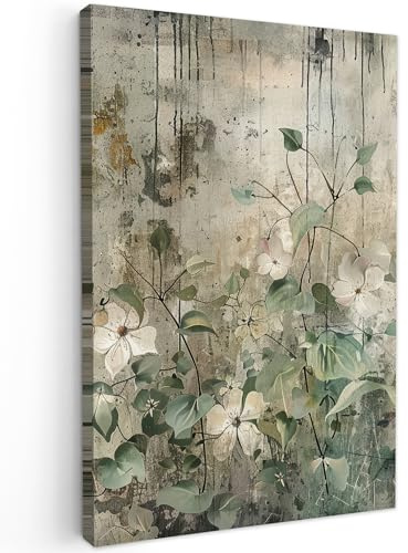 MuchoWow© Leinwand Bilder Wanddeko Wohnzimmer Aesthetic Room Decor Deko | 40x60 cm - Zimmer Wandbilder Modern Bild auf Blumen - Laub - Abstrakt