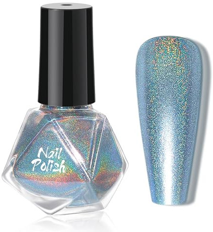 Holografischer Laser Nagellack - 8ml Schnelltrocknend Glitzernagellack Shimmer Glitter Nail Polish - Shining Nail Art Holographic Nagellack Ohne UV Lampe für Strahlendes Nageldesign (Blau)