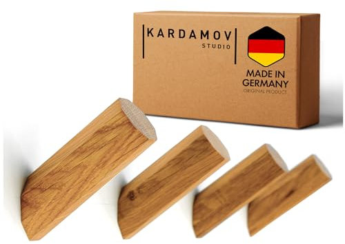 Kardamov Studio – Lot de 4 crochets en bois fabriqués à la main à Berlin, porte-manteaux modernes en chêne, patères murales minimalistes, crochet mural pour vestes (Lot de 4 Chêne)