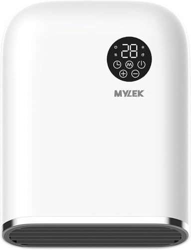 MYLEK Bathroom Heater 2KW Downflow Over Door Or Wall Air Curtain Electric And Fan with Thermostat, LED Display, Timer, Lot20 Compliant (2000W White)