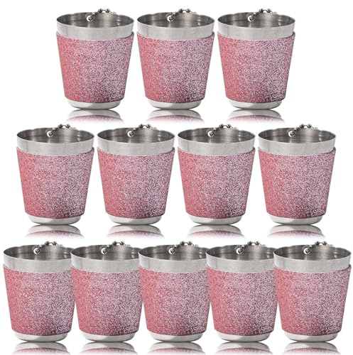 GOMETY 12 Stück Schnapsglas zum Umhängen, Schnapsgläser Edelstahl Schnapsglas mit Kette, Shot Becher Metall zum Umhängen für Hochzeitsfeiern Junggesellenabschiede Karneval Weinprobe Party (Rosa)