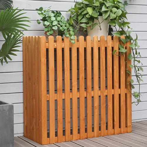 GUQASDV Cache Climatiseur Exterieur Bois, Housse Climatiseur, Présentoir pour Plantes, Cache Clim avec Rangement for Placer for Jardin, Balcon(Natural,105x45x95cm)