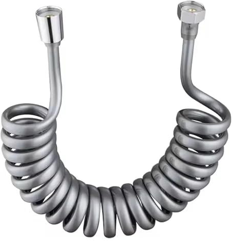 GUIPENG 1.5/2/3/5M Spring Flexible Retractable Hose for Showerhead Toilet Bidet Water Pipe Plumbing Bath Spiral Flexible Shower Hose(Grey,150cm)