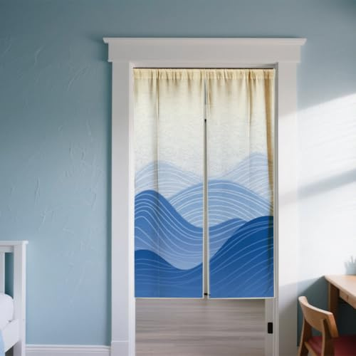 CHGCRAFT Ozean und Berg Türvorhang für Türöffnung Japanischer Stil Türöffnung Vorhang Wellenmuster Raumteiler Vorhänge Falttüren für Schrank Tür Schlafzimmer Wohnzimmer Türöffnung, 59x33 Zoll