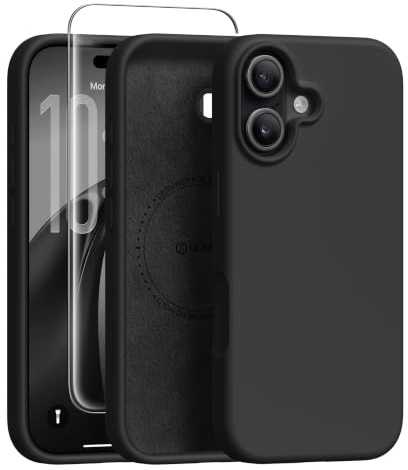 GONEZ für iPhone 17 Hülle Silikon 6,3 Zoll & Displayschutz, [MagSafe-kompatibel] dünne Handyhülle aus Flüssigsilikon, Kratzfeste und stoßfeste, Mikrofaserfutter Schutz Case, Schwarz