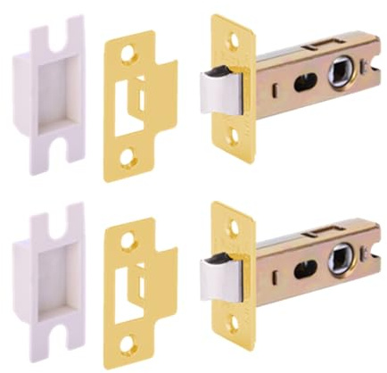 Hunta HANDLEZONE® 2 Pack 76mm / 3 inch Satin Brass Premium Tubular Mortice Latch, Catch for Internal Timber Doors - 57mm Backset