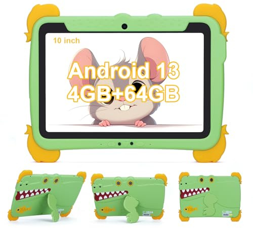 C idea 10,1 Zoll für Kinder Tablet, FHD-Display 1280 x 800, 4 GB RAM + 64 GB ROM, Akku 6000 mAh, Kindersicherung, WLAN, Bluetooth, Android-Tablet für Kinder von 3 bis 12 Jahren (grün)