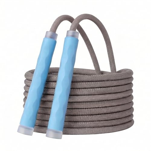 YUEDONG - Cuerda de saltar de 8 mm de grosor y 5 metros ajustable, mezcla de nailon y algodón resistente, con rodamientos de bolas de 360°, textura ondulada, asas ergonómicas antideslizantes de