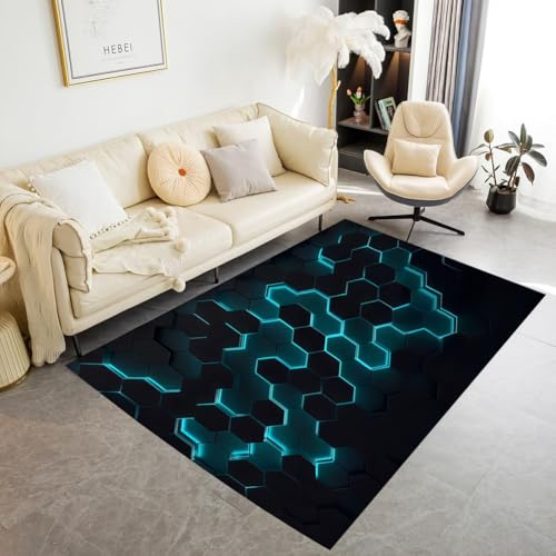 JynxtoyZeal Tapis de Sol Esports,Tapis de Sol de Jeu de Ligne Néon de Tapis D'Esport 3D,Tapis de Chambre de Salon de Jeu, Décoration Lavable de Tapis Antidérapant - (23.62 × 31.50Inch)