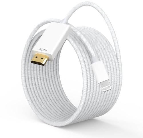 [Certificato Apple MFi] Cavo adattatore da Lightning a HDMI per TV 1080P, cavo intrecciato da 2 m, schermo di sincronizzazione AV digitale, compatibile con iPhone 14, 13, 12, 11 Pro Max XS XR X 8