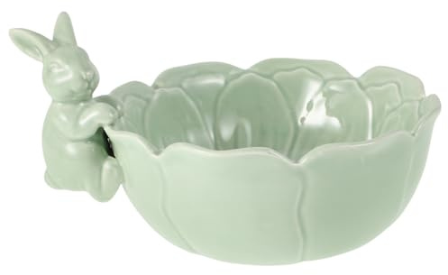 MOLUCKFU Easter Bunny Candy Dish, Porcelain Rabbit Figurines Dessert Salad Snack Serving Bowl Spring Dish Saucer for Kitchen Dining