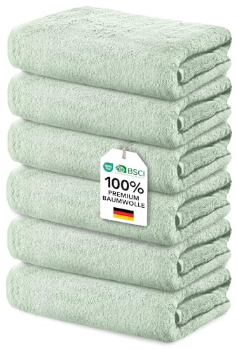 Ôhm Handtücher 50x100 cm 6er Set – 100% Baumwolle Frottee 500 g/m² Salbei – extra saugstark & schnelltrocknend – Oeko-Tex Zertifiziert