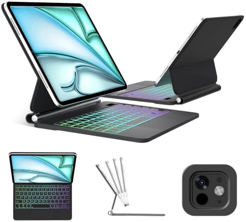FOGARI Custodia Magic Keyboard per iPad Air 13 (M3 2025, M2 2024) e iPad Pro 12.9 (6a/5a/4a/3a generazione), Magic Multi-Touch Trackpad, retroilluminazione arcobaleno, supporto a sbalzo galleggiante