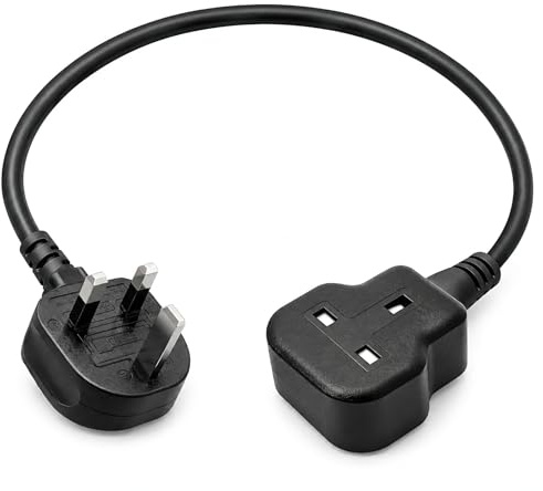 UK Extension Lead 13A Fused, 1 Gang Single Mains Power Socket, 30cm | 13A Fused UK Extension Lead With Single Socket, Durable Black Cable And Compact Design For Home, Office And Kitchen Use