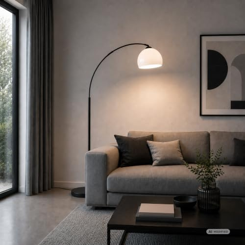 Brilliant Vessa Bogenstandleuchte schwarz, weiß - elegante Stehlampe - Lampe für Wohnzimmer, Schlafzimmer & Arbeitszimmer - E27 Sockel