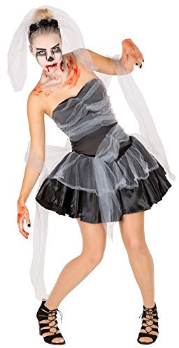 tectake dressforfun Sexy Schwarze Witwe Frauenkostüm Halloween Kostüm inkl. Haarrifen mit Blumen und Schleier & extra Tüllband (M | Nr. 300146)