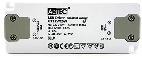 Alimentatore Trasformatore per LED ACTEC Slim CV Mode 12 V 20 Watt Tensione Costante