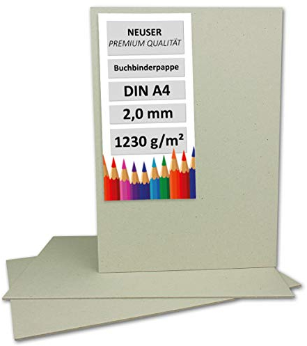 20 Stück Buchbinderpappe DIN A4 - Stärke 2,0 mm (0,20 cm) - Grammatur: 1230 g/m² - Format: 29,7 x 21 cm - Farbe: Grau-Braun