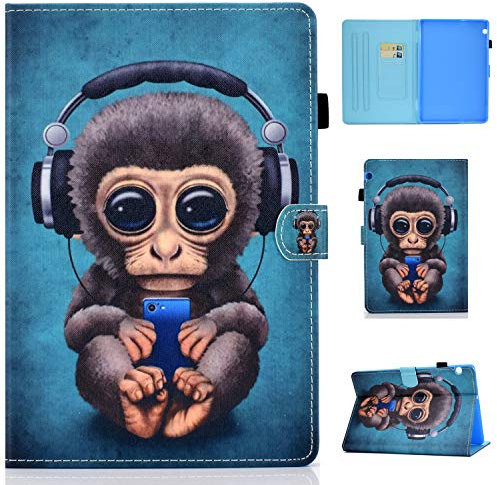 Bspring Huawei MediaPad T5 10 Case Premium PU Leather Folio Case Stand Cover for Huawei Mediapad T5 10.1Inch Tablet 2018, Monkey