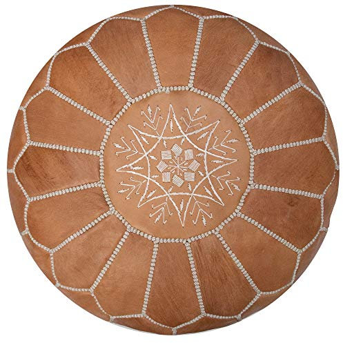 Poufs&Pillows Premium Echt Leder Pouf - Handgefertigt - gefüllt geliefert - Ottoman Sitzsack Fußhocker (Natürlich)