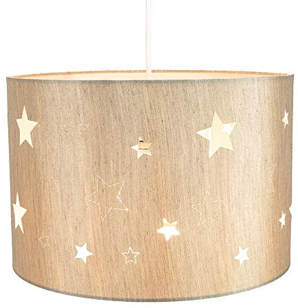 Beautiful Beige Linen Childrens/Kids Pendant/Lamp Shade with Laser Cut Stars Creates Wonderful Effect on the Walls by Happy Homewares