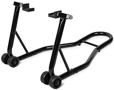 GOPLUS Support Béquille de Moto Vélo pour Roue Arrière, Béquille d'Atelier, Arrière Lève avec 4 Roulettes et Bras Réglable de 28 à 33 CM, Soutenu par Tube Robuste en Acier 80 x 50 x 40 CM (noir)