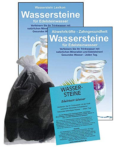 Schungit WASSERSTEINE 300g EDELSTEINE Heilsteine für Wasser 5-tlg SET zur Wasseraufbereitung für EDELSTEINWASSER mit Täschchen und ANLEITUNG. 95500-23