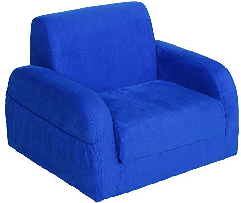 HOMCOM Poltroncina Letto 2 in 1 per Cameretta Bambini con Imbottitura e Rivestimento Flanella Blu, Max.65 kg, 47x45x38cm