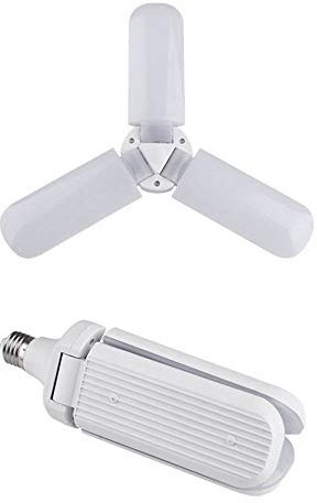 Lixada Luz de Garaje Deformable Luces de Techo LED Bombilla de Aspas del Ventilador Bombilla con 2/3/4 Aspas Ajustables E26 / E27 Luz Blanca Fría para Garaje, Almacén, Taller, Sótano, Gimnasio