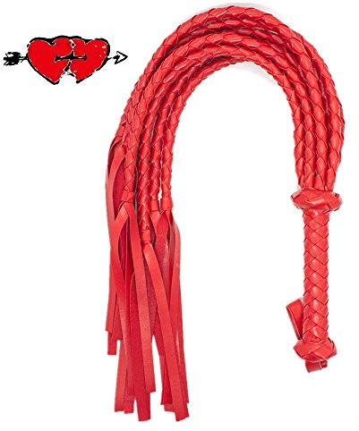 DanTanes Frustino di Cavallo-Frusta in Pelle per Giochi di Ruolo-Raccolto equestre-spettacoli e spettacoli (Rosso)