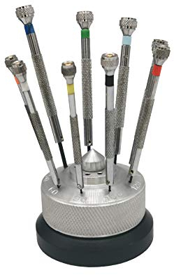Masar Set de 9 Tournevis Horloger pour Montre – Embouts Plats Ultra-Fins – Outils de Réparation et Modélisme – Lames de Rechange Incluses – Avec Support Rotatif