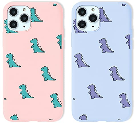 Yoedge 2 Stück Schutzhülle für iPhone X/XS, Violett und Rosa, Silikon, Motiv Zeichnung, ultradünn, stoßfest, Gel, TPU, weich, Bumper Case für iPhone XS/X 5,8 Zoll, Dinosaurier