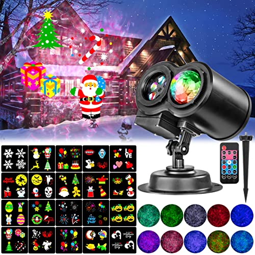 LITAKE LED Projektionslampe Weihnachten, 20 Folien Projektor Weihnachten Wasserdicht 10 Farben Ocean Wave Christmas Projektor mit Remote für Weihnachten Geburtstag Party Hochzeit