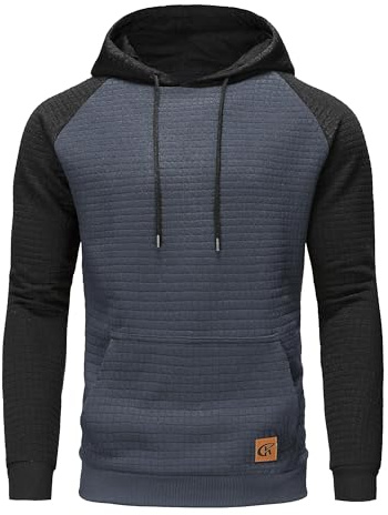 YuKaiChen Men's Hoodies Pullover Hooded Sweatshirts Long Sleeve Patchwork Plaid Jacquard Drawstring Casual Hoodie with Pockets