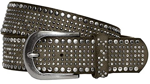 Just -Key Fashion Damen Gürtel - Vintage Gürtel - Teilleder Nietengürtel in 15 Farben - Army Länge 90