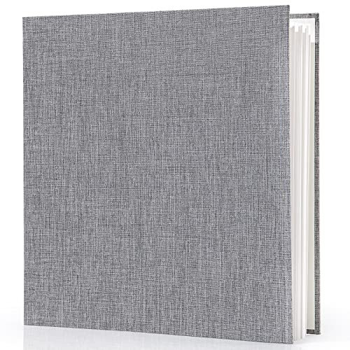 FJANS Photo Album Self Adhesive Scrapbook: Large Photo Book 6x4 Memory Book 40 Pages Vintage Linen Cover for Wedding Mother's Day Christmas, Grey