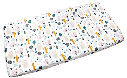 TupTam Baby Spannbettlaken Kinder Spannbetttuch für Babybett Kinderbett Gemustert, Farbe: Wald/Beige, Größe: 70 x 140 cm