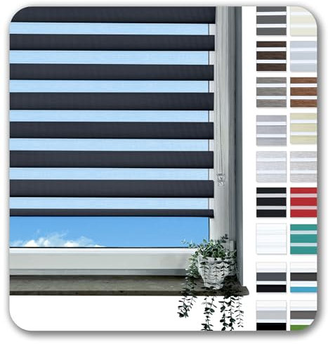 Rollmayer Doppelrollo Klemmfix ohne Bohren Klemmrollo Fensterrollo Duo Rollo Sonnenschutzrollo Zebrarollo Seitenzugrollo für Fenster und Tür (Schwarz - 90 x 220 cm - BxH)