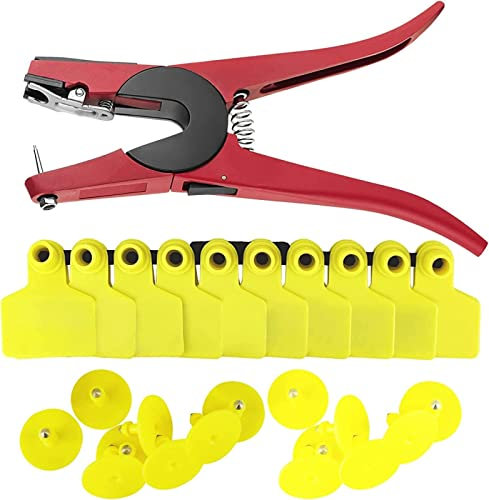 XPSSJMU Medagliette auricolari per bestiame, 100 set di etichette in plastica numerate animali con pinze, numero da 1 a 100 etichette per orecchini per maiali, pecore, bovini, capre, 300 pezzi