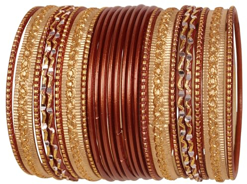 Touchstone „Colorful 2 Dozen Armreif-Kollektion“ Indische Bollywood Pastell Kupfer Goldene Glasur Designer-Schmuck Armreif Armbänder Set von 24 in Gold-Ton für Frauen.