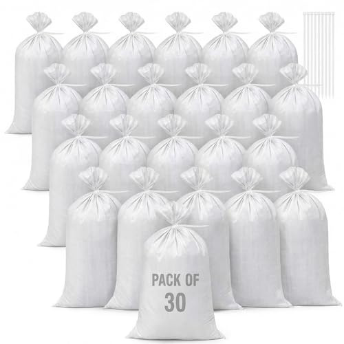 Weewooday Sacchi per Sabbia Riutilizzabile Resistente 30 Pezzi, Bianco | Con 30 Fascette in Nylon, Sacchi in Tessuto Riutilizzabile, per Giardinaggio e Raccolta, Per Terra, Prato, Rifiuti Esterno